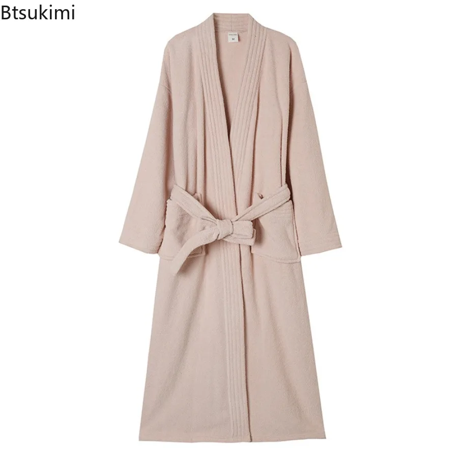 Autumn and Winter Couple's Velvet Bathrobe Sleepwear Solid Color Long Bathrobe with Belt for Men and Women Nightgown Home Wear