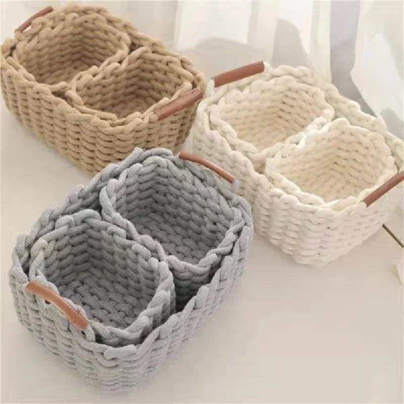 Nordic Style Hand-braided Thick Cotton Rope Cosmetics Storage Box Porch Lipstick Snack Key Organize Desktop Storage Box