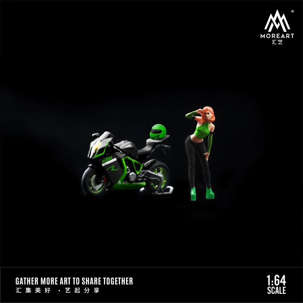 TimeMicro&MoreArt 1/64 Fashion green beauty motorcycle doll set resin model