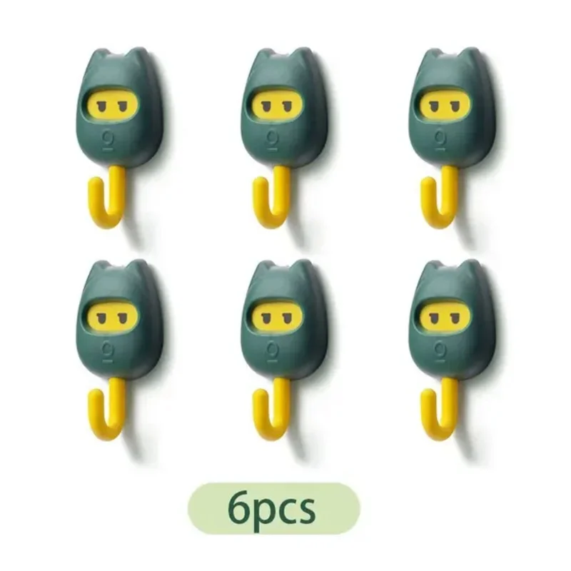 Cute Self-adhesive Seamless Wall Hooks 6Pcs, Punch-free Hanging Gadget For Household Kitchen, Bathroom And Rear Door Storage