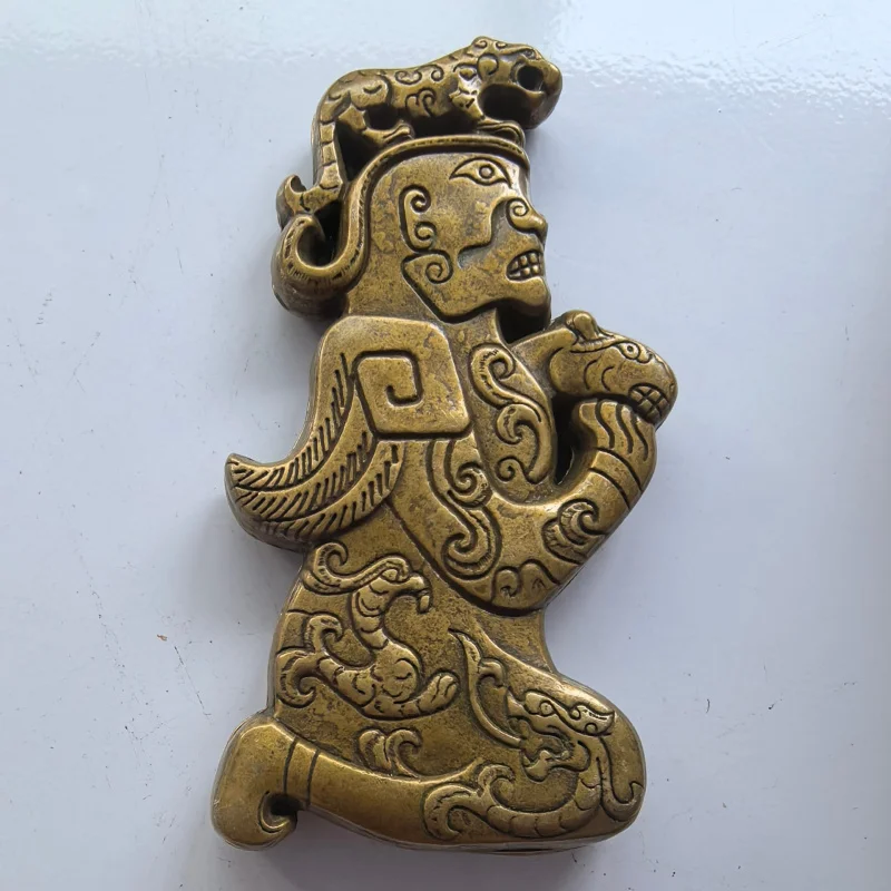 

Antique Pure Copper Human Talisman with Patina, Study Room Ruler Ornament, Creative Military Talisman Craft