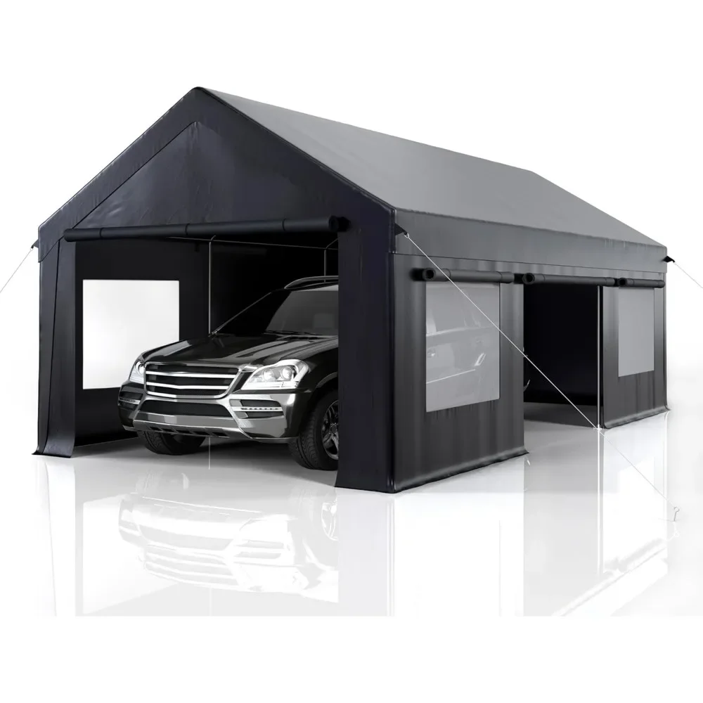 Garagem portátil resistente do garagem, Dossel do Carport com porta de abertura lateral, Roll-Up Windows, Dossel do carro reforçado