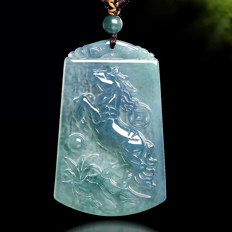 

Натуральный бирманский нефритовый кулон-лошадь, ожерелье-талисман, модные украшения, резной амулет, настоящий нефритовый камень, подарки для женщин