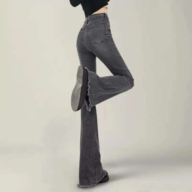 

Женские джинсы с низкой посадкой в стиле Downtown, палаццо, удобные широкие драпированные жидкие женские брюки, джинсовые женские модные элегантные брюки