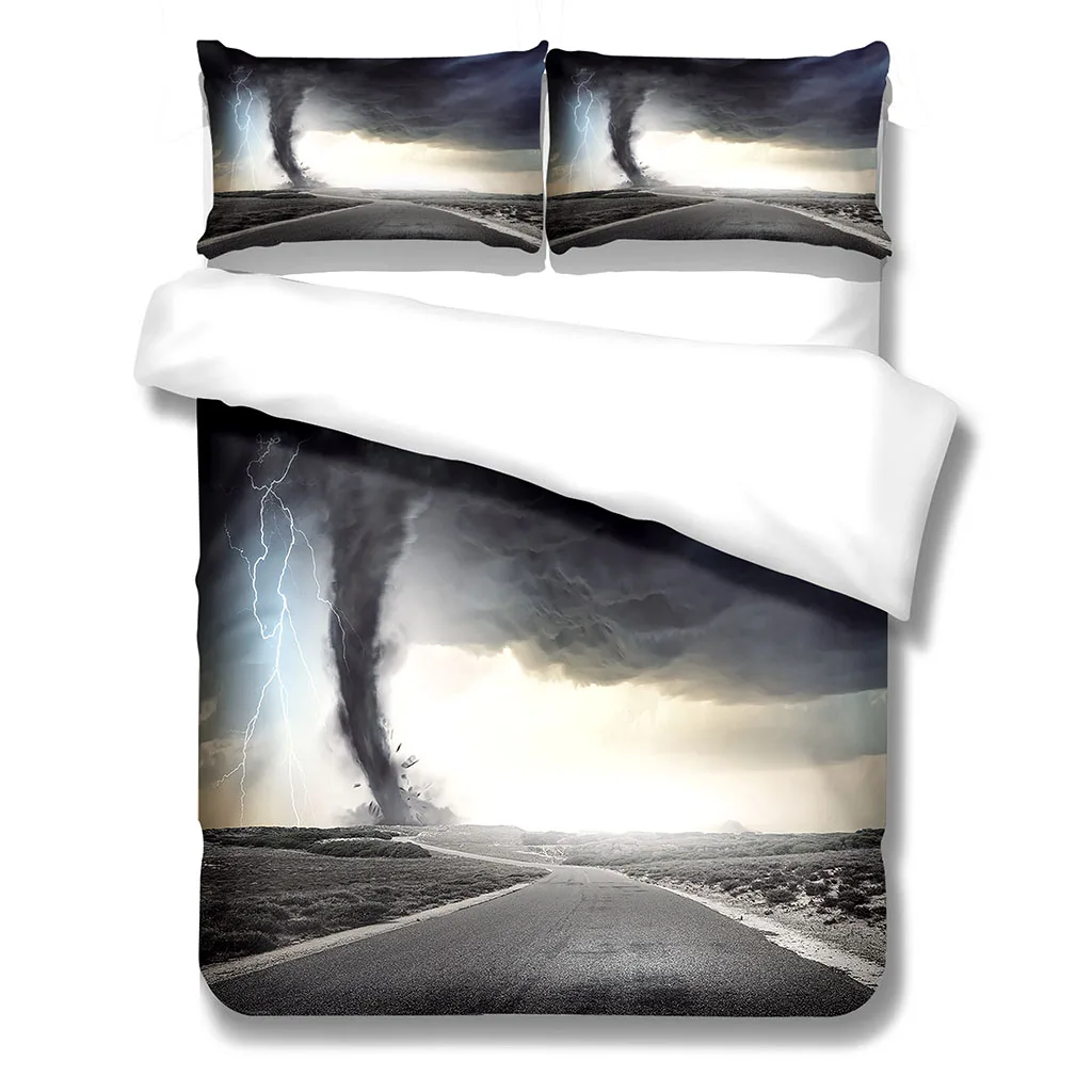 HUANZHUANG Children Duvet Cover Set Grey Sky Tornado Quilt Cover 3Pcs King Full Size Bedding Pillow Case Bedding Linen Polyester