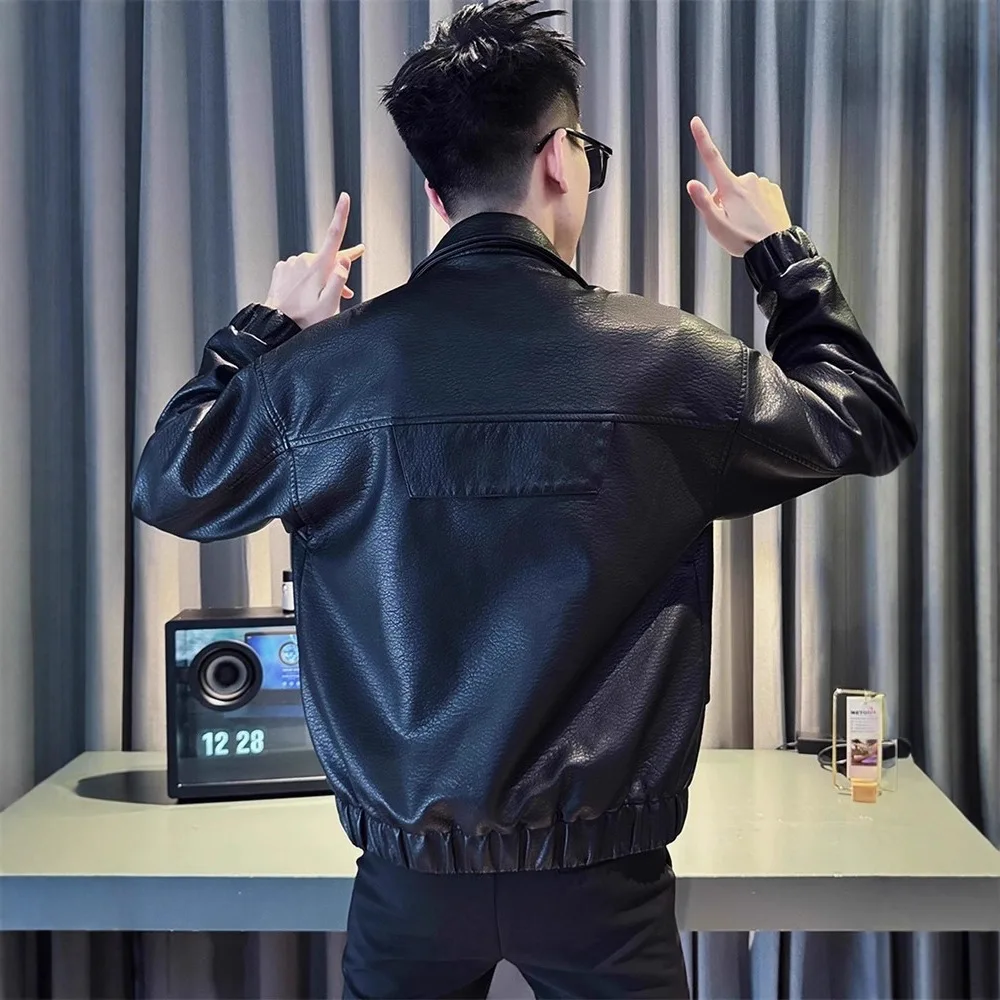 

Cool Sle Men's Leather Jaet Korean Version Large Collar Spring Autumn New ular High-End Trendy Outerwear Top