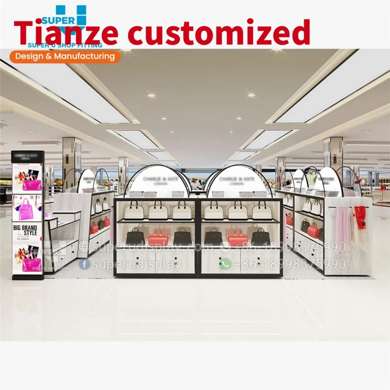 

(Customized) modern mall kiosk leather bags kiosk design retail shop decoration boutique display furniture custom bag showcase h