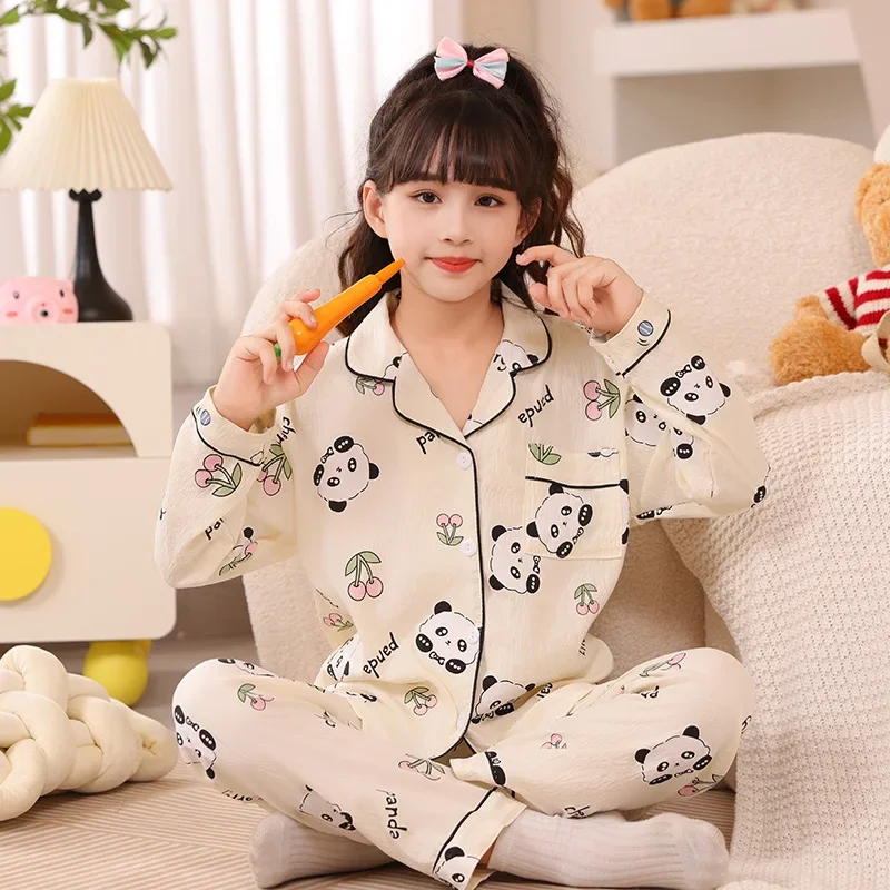 2024 Autumn Children Pajamas Sets Girls Cloud Cotton Pijamas Long Sleeve Sleepwear New Student Loungewear Cute Homewear Clothing