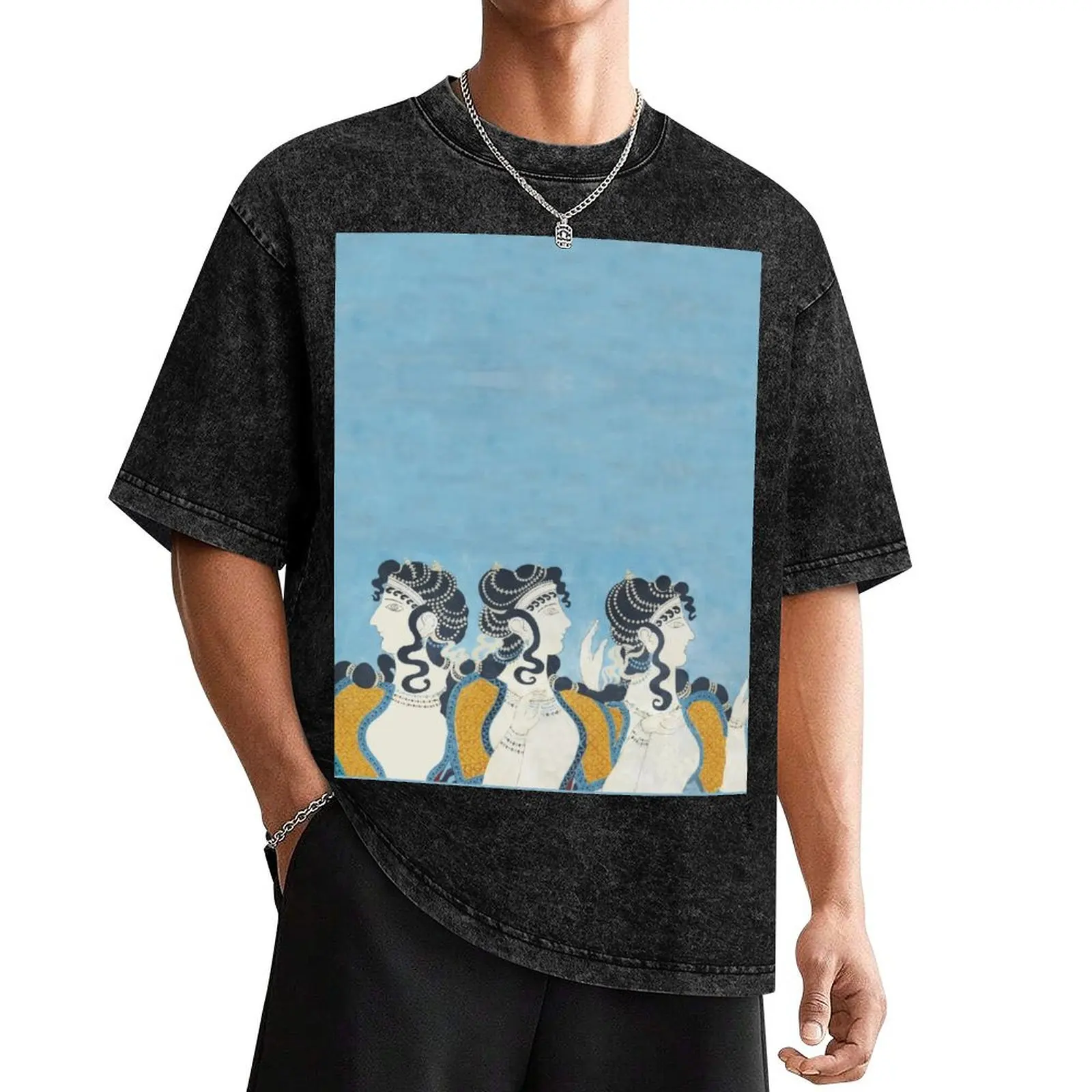 

Minoan Ladies in Blue fresco after Emile Gilliéron T-Shirt quick-drying Short sleeve tee plain white t shirts men