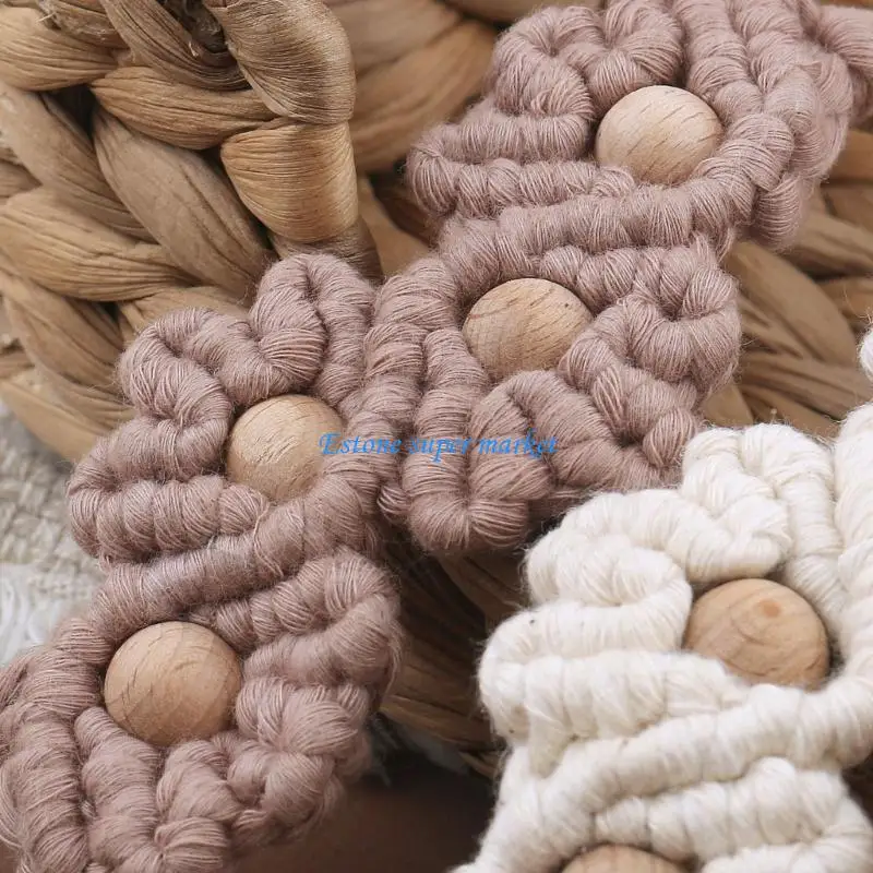 090B Nipple Clip Teething Handwoven Ribbon Cotton Pacifier Chain Anti-Lost Soother Strap Clip Baby Teething Toy Bead Ropes