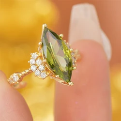 Retro Fashion Green Zircon Geometric Jewelry Adjustable Ring for Women 2024 New Bridal Wedding Orders Ring Accessories Gifts
