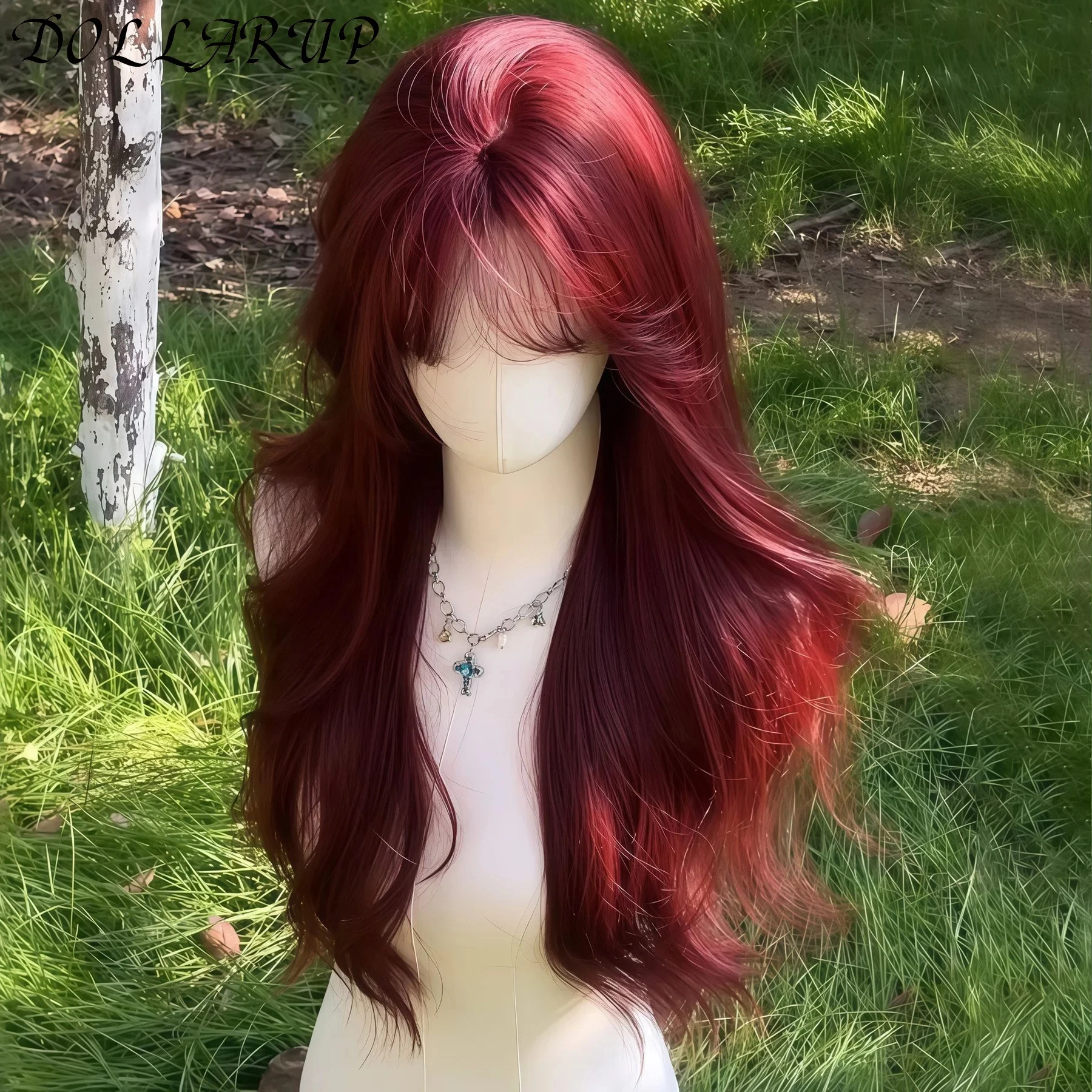 JKL الاصطناعية حورية البحر شعر مستعار طويل أحمر مجعد الجسم موجة شعر مستعار زي الهالوين تأثيري شعر مستعار للنساء شعر مستعار الموضة للاستخدام اليومي