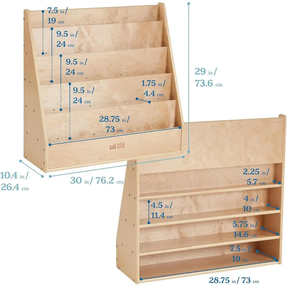 Streamlined One-Sided Bookcase with Storage, Educational Shelf, Natural Finish