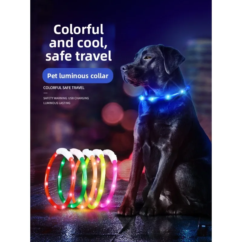 LED Dog Collar Rechargeable Luminous Glow Dark Night Walking Anti Lost Adjustable Pet Neck Strap Small Medium Large Dogs Safety