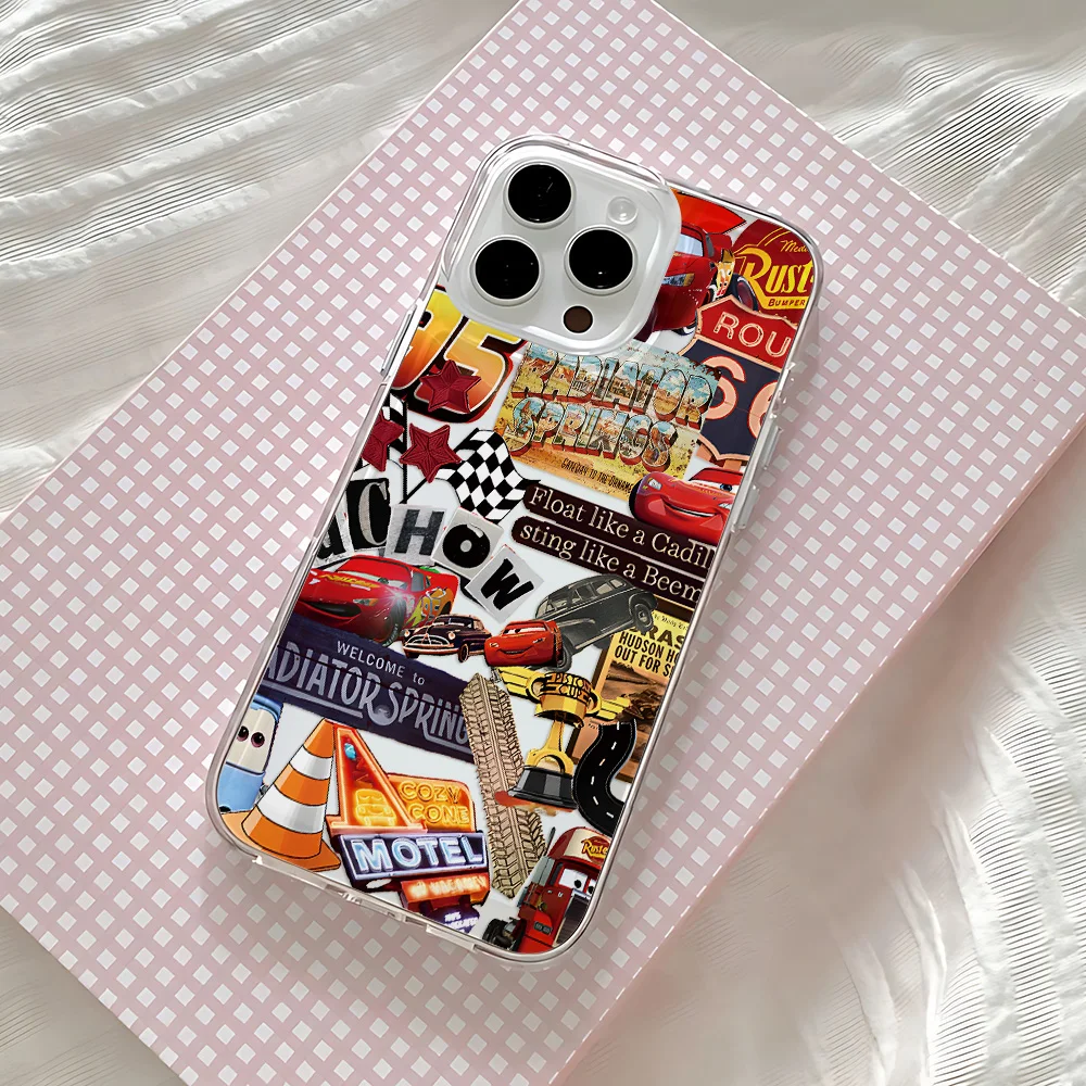 Funda para Teléfono HOT Cars L-Lightning M-McQueen para iPhone 17 16 15 14 13 12 11 Mini Pro Max X XR Air Plus, Carcasa Trasera Transparente