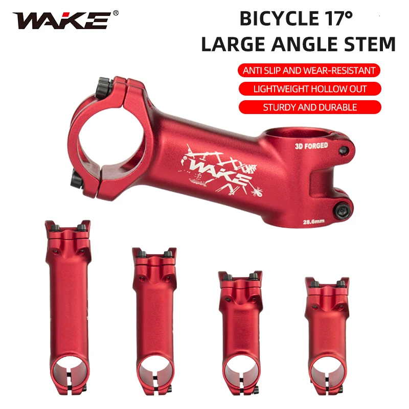 Wake Mountain Road Bike Bicycle Handlebar Stem Accessories Red 31.8mm 17 Degree Aluminum Alloy Lightweight for MTB BMX Cycling