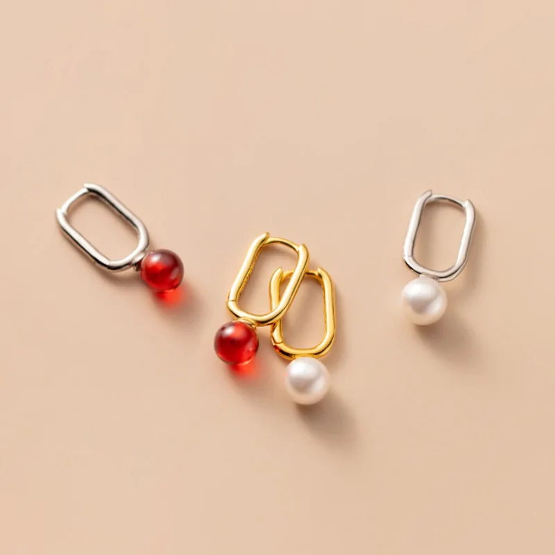 

Trendy Style Silver Original U-Shape Earring 925 Red Round Ball Small Round Ball Stud Earrings For Women Minimalist Jewelry