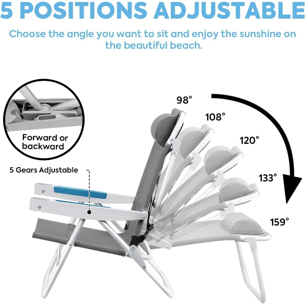 Rucksack-Strandstühle für Erwachsene, 5-Positionen-Liegestuhl, robuste Klappstühle, tragbarer flacher Outdoor-Stuhl mit