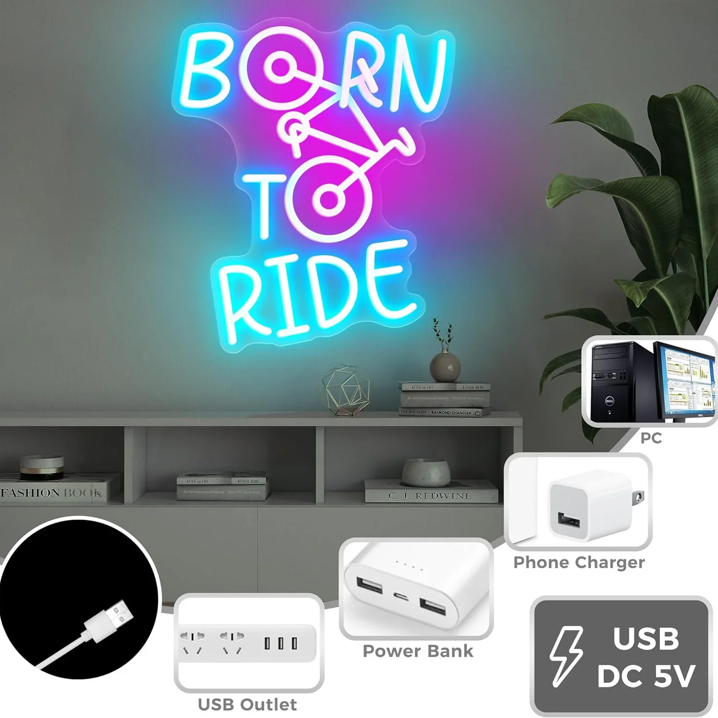 ولد لركوب ضوء النيون LED ضوء النيون لبار عنبر نادي لعبة غرفة رجل الكهف جدار ديكور هدية لصديق الأسرة USB بالطاقة #3