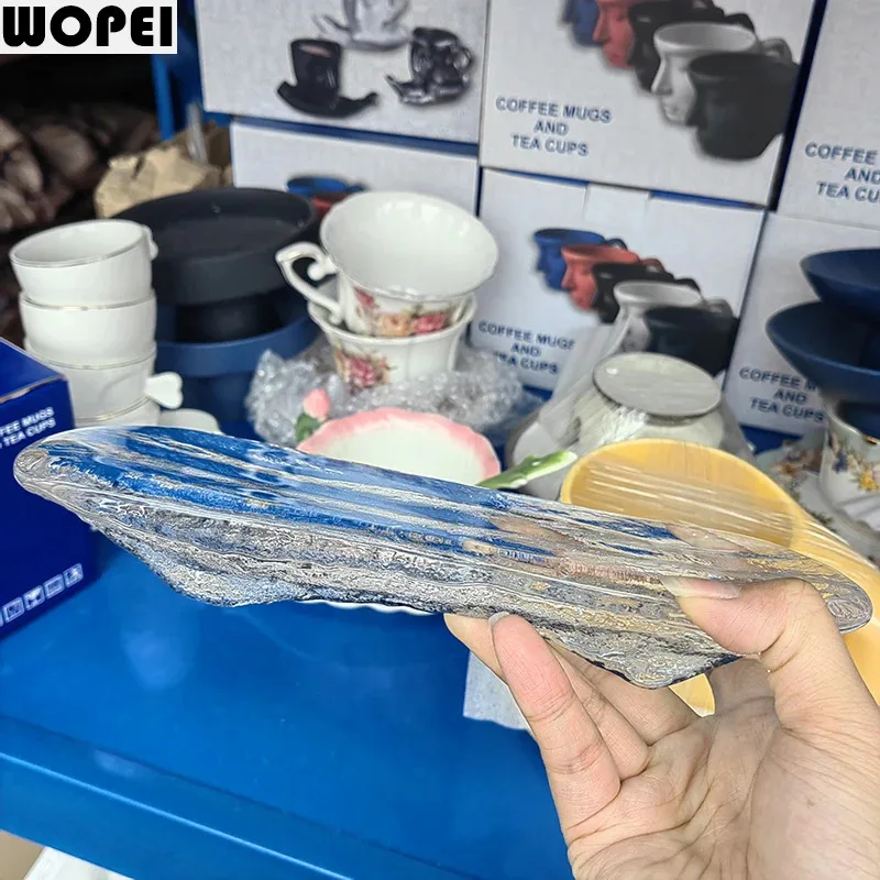 Hammer Pattern Glass Plate Transparent Irregular Sushi Dish Sashimi Plate Fish Plate Serving Plates Molecular Cuisine Tableware