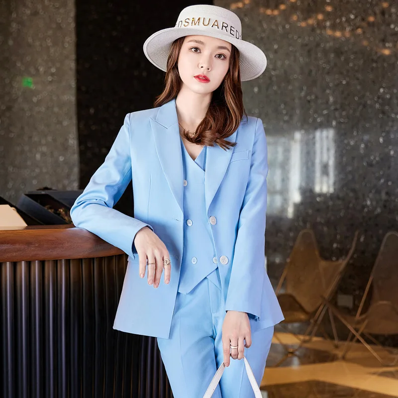 

Женский комплект из 3 предметов: осенний модный пиджак с пикообразным воротником, жилет и элегантные брюки с высокой талией для офиса и повседневной носки