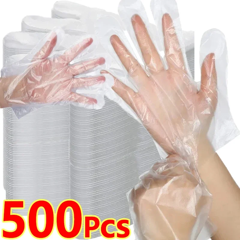 100-500pcs Disposable Gloves Food Grade Plastic Transparent Gloves for Restaurant Fried Chicken Pizza Gloves Kitchen Tableware