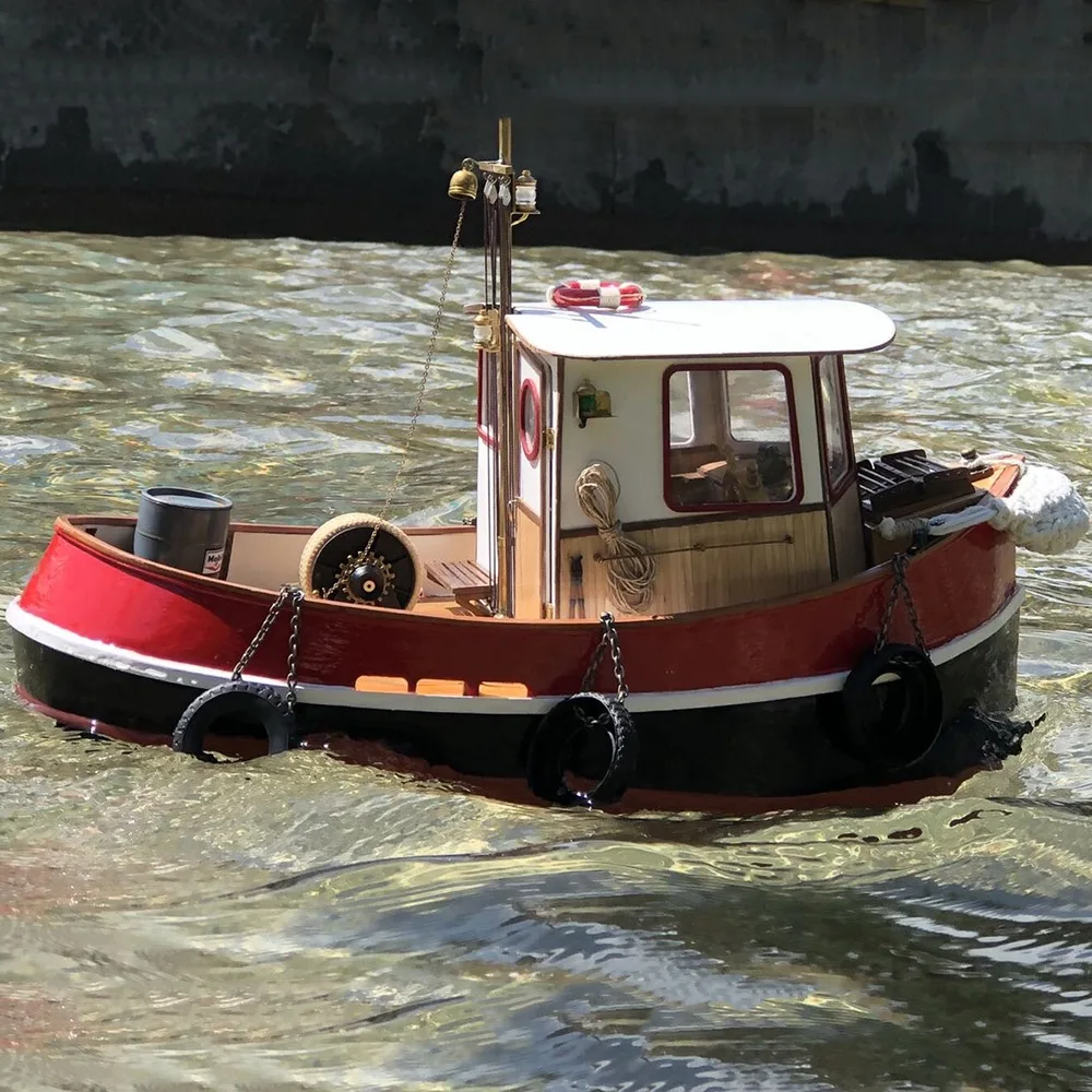 RC Ships 60cm Cute Remote Control Tugboat Model Wooden Structure RC Boat Model Kit Ship Toy Boys' Toy