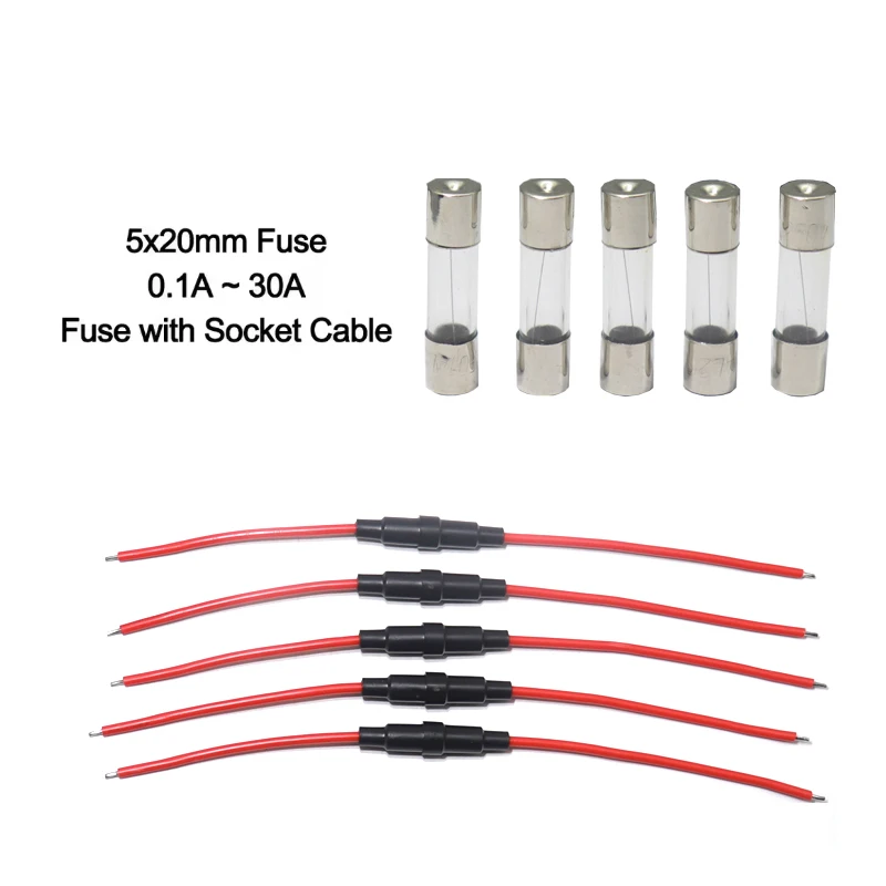 【5PCS】 5*20mm Glass Fuse Holder Screw Type 5X20mm with 5PCS 22AWG Wire Cable 5X20MM