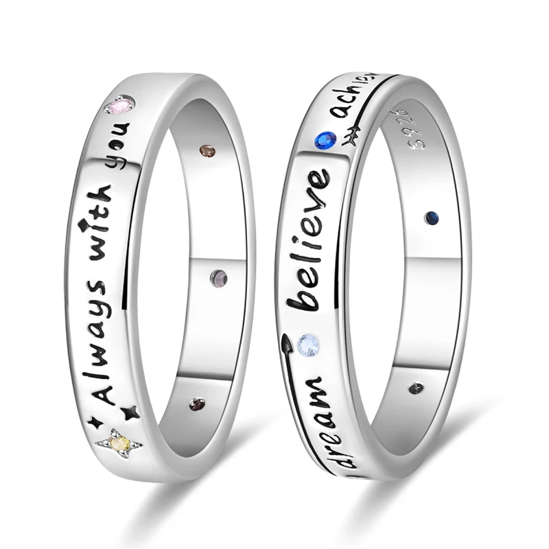 100% 925 Sterling Silver Letter Rings Simple Dream Love Women Ring For Birthday Party Jewelry Anniversary Fine Jewelry Gifts