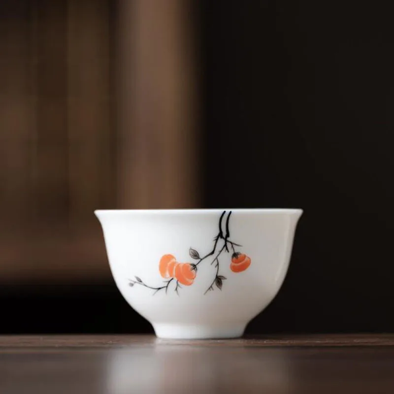 White Porcelain Persimmon Pattern Kungfu Tea Cups Sancai Gaiwan Tea Tureen Tea Bowl Household Kitchen Teaware