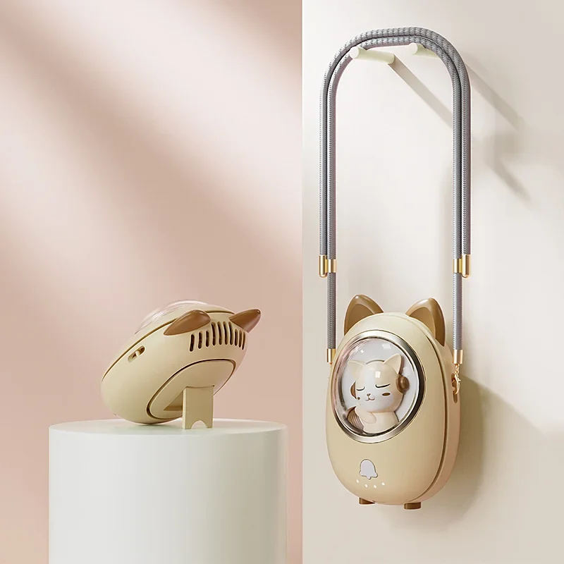 2022 novas crianças pendurado pescoço ventilador recarregável usb desktop pequeno ventilador portátil 1200mah bateria de lítio fãs mão