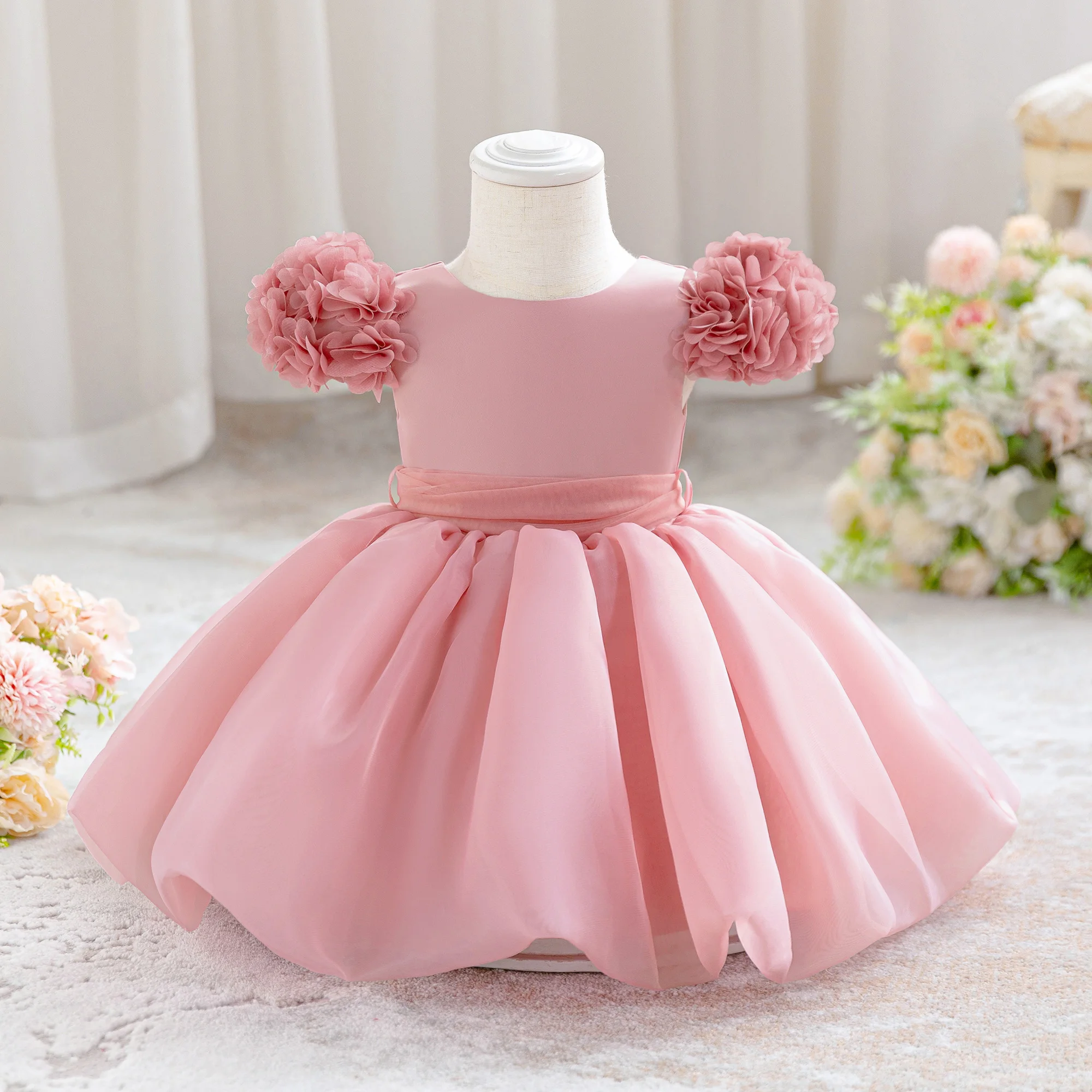 Kleid für Kleinkinder mit Blumenmuster für Partys, elegantes Kleid mit Schleife für den 1. Geburtstag, Brautjungfernkleid, Hochzeitskleid, Prinzessinnenkleid, Mädchenkleid für Bankette, Taufe,