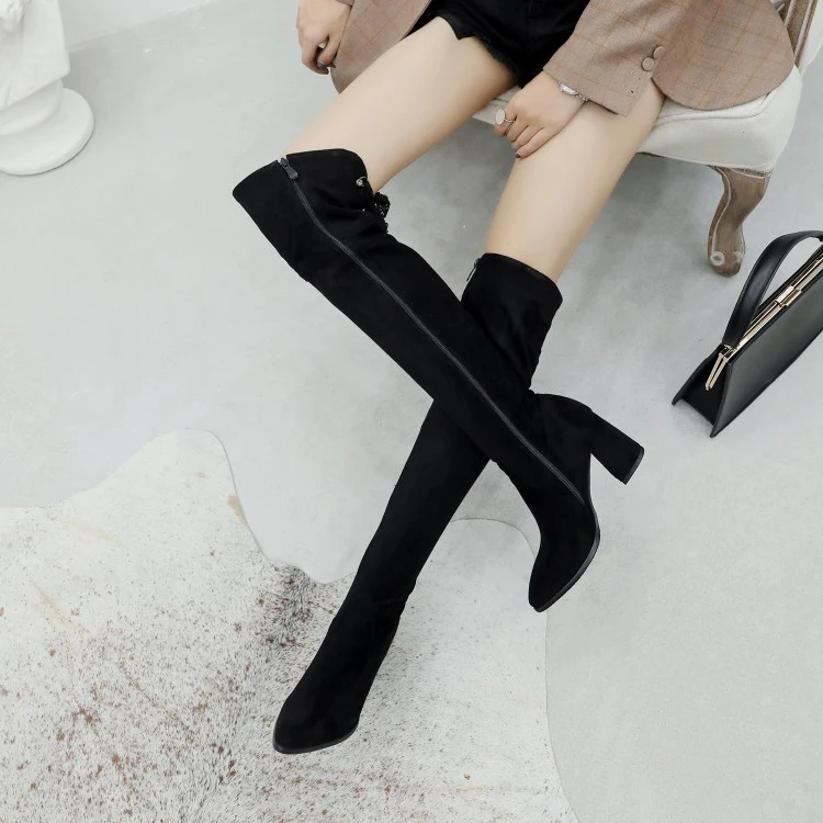 Oversize Large size Big size Autumn and winter boots  Pointed toe Thick Heel winter boots for women  Comfortable