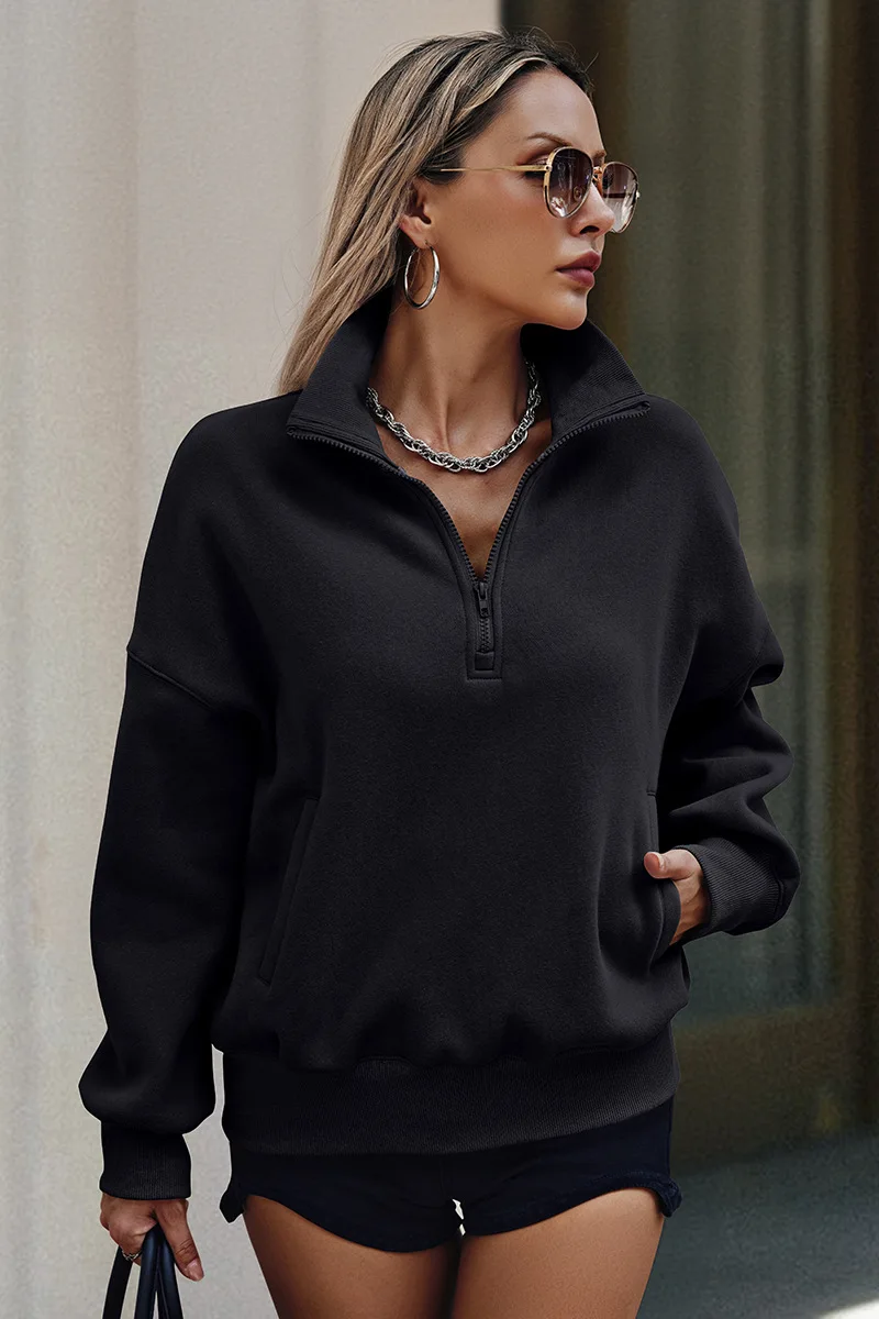 

Half Zip Women Hoodie Stand Collar Casual Sweatshirts Long Sleeve Hip Hop Loose Fit Thumb Hole Autumn Jacket Coats