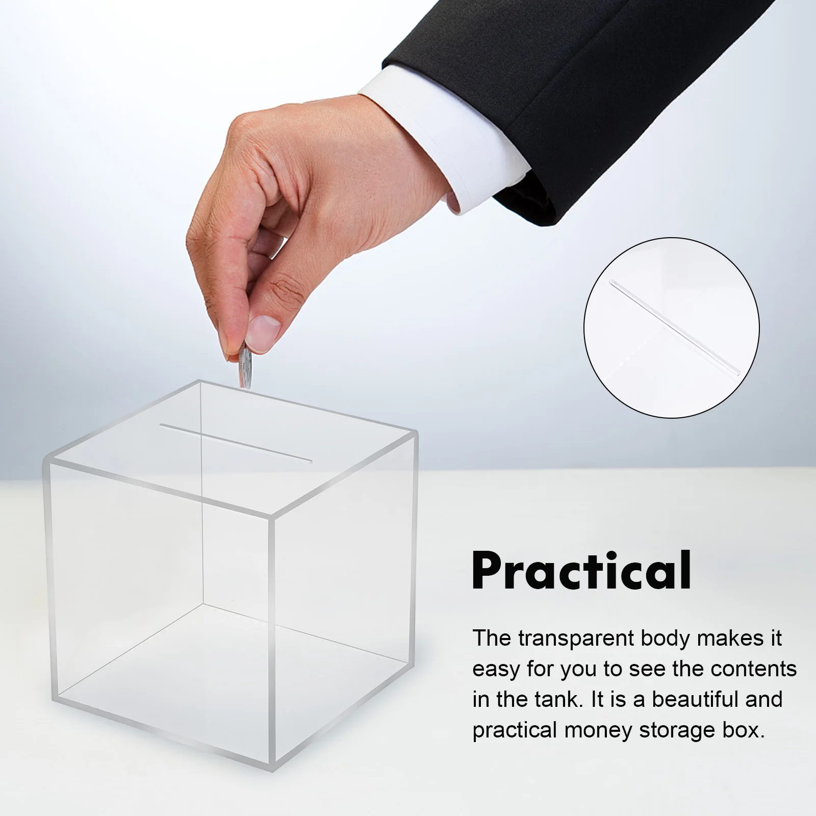 

2 pcs Acrylic Bank Piggy Bank For Kids Clear Unopenable Money Box for Kids Adult Coin Saving Container Desktop Storage
