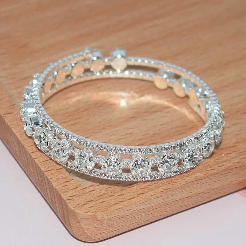 Fashion Crystal Bracelet for Women Wedding Bangle Hand Jewelry Multi-Layer Bridal Rhinestone Bracelet