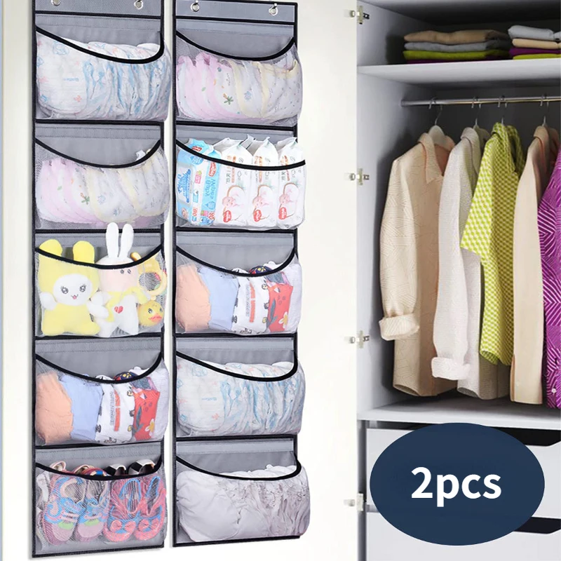 Versatile Large and Durable Underwear Organizer with Perfect 5 Grid Pockets - Non-Woven Bag for Shoes and Sundries - Hangs on Do