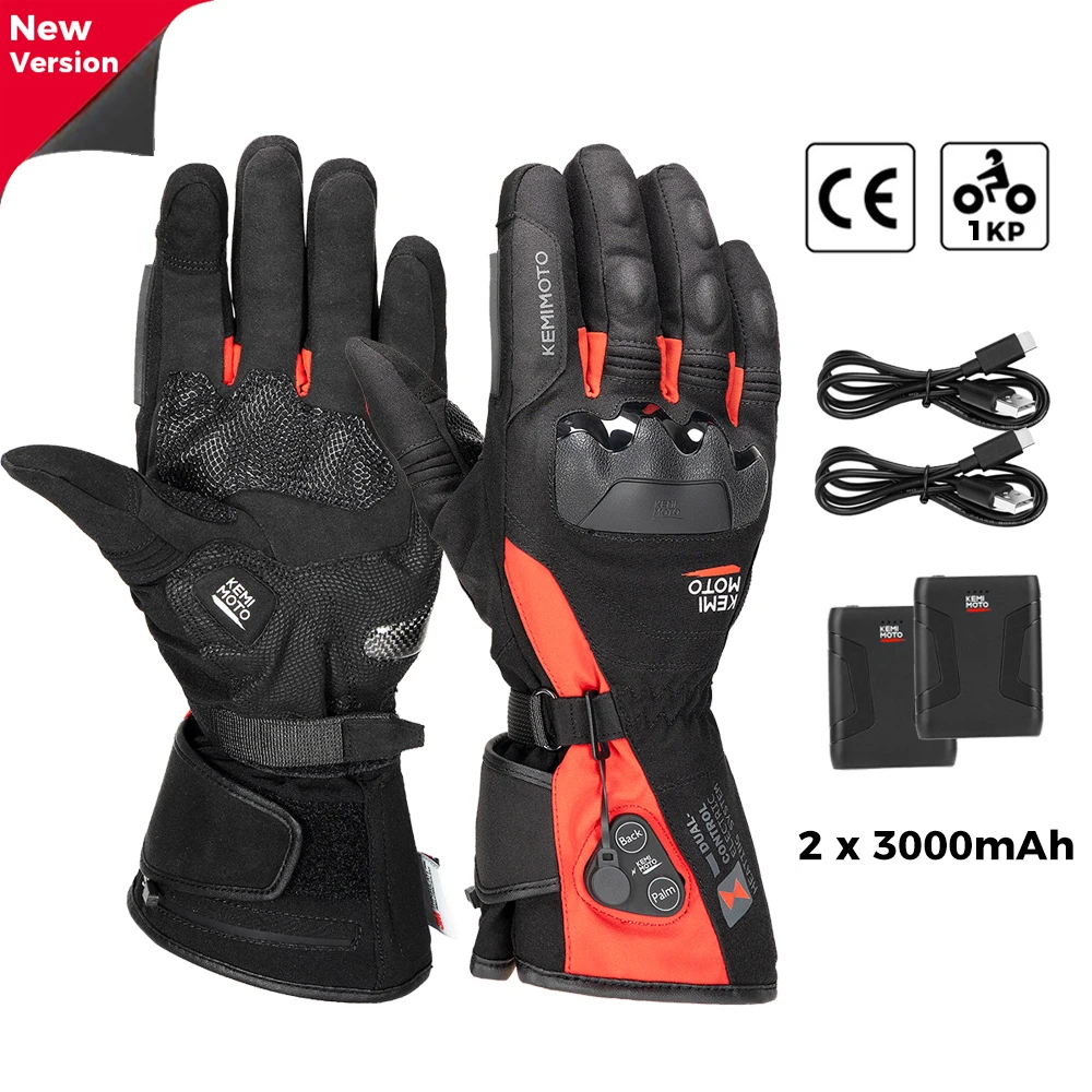 KEMIMOTO Verwarmde motorhandschoenen voor de winter, warme, waterdichte, oplaadbare thermische handschoenen voor sneeuwscooters.