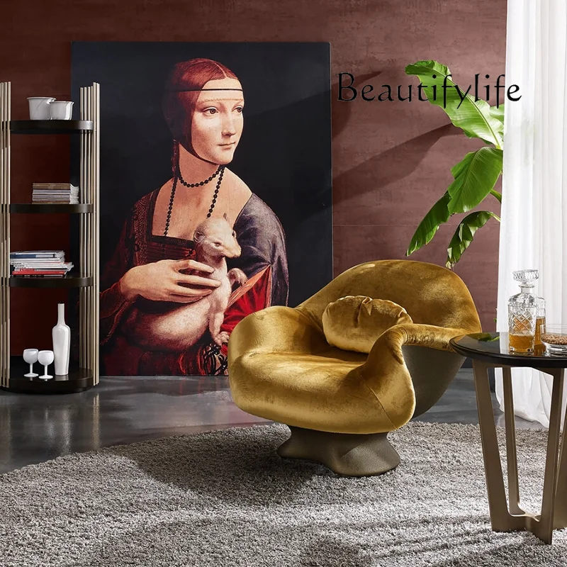 

Nordic designer creative luxury gold armchair light luxury art study living room single chair leisure chair