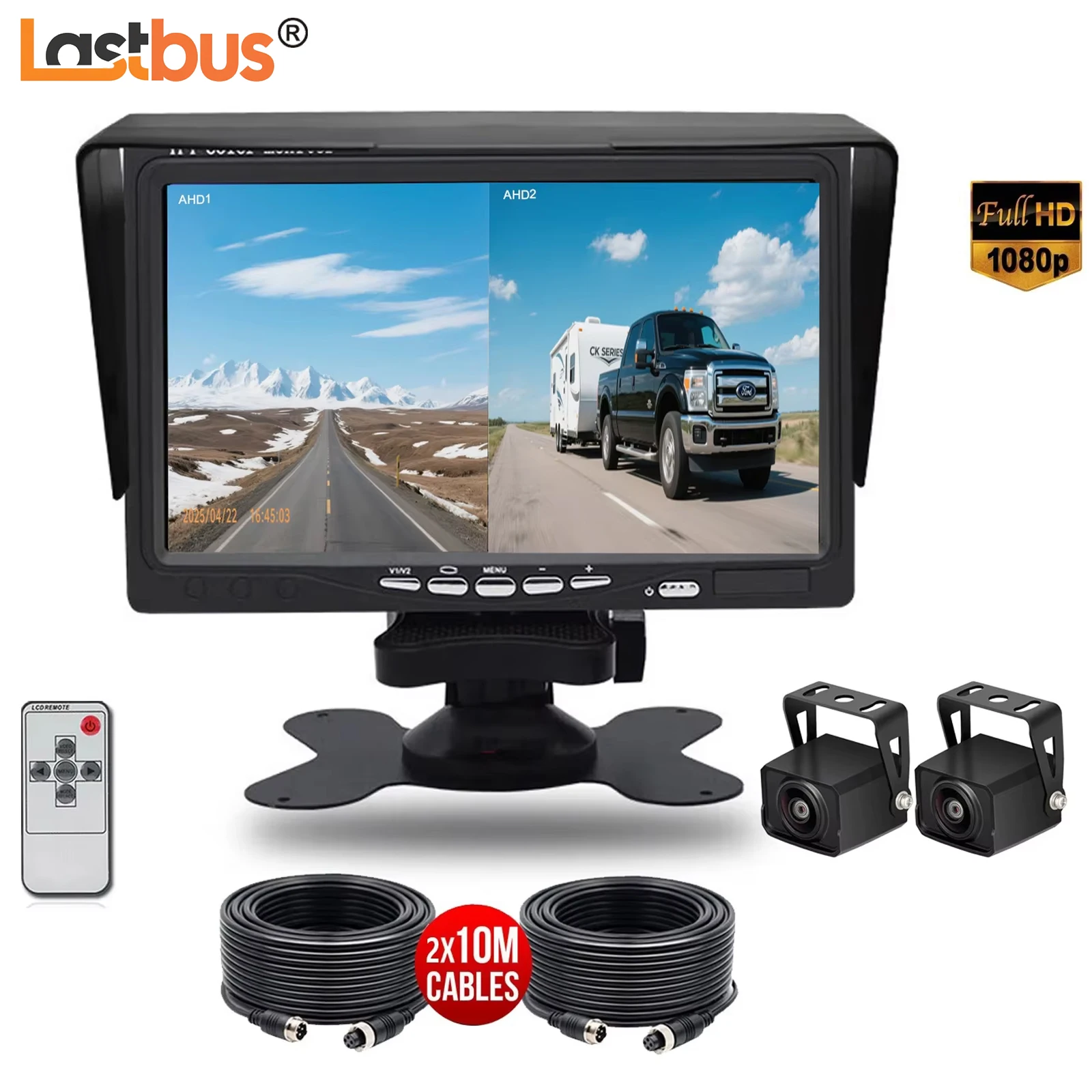 

Lastbus 12-24v For Camper Trailer Caravan Rv 7" DVR Monitor Loop Recording 2x AHD 1080P 4PIN Rear View Reversing Backup Cameras