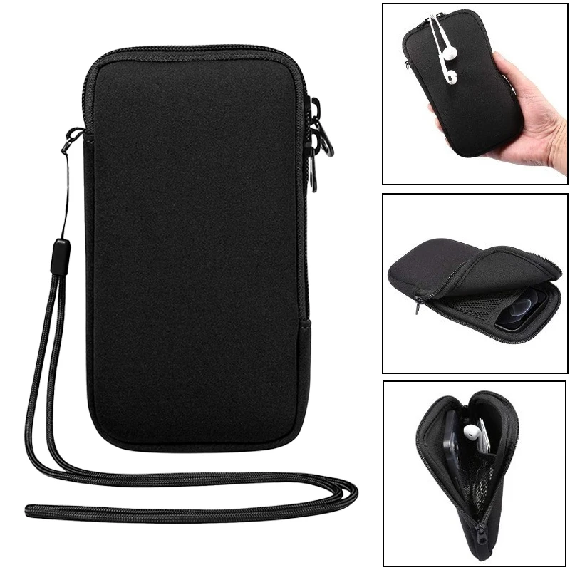 Mens Women Universal Shoulder Strap Neoprene Zipper Mobile Phone Bag Case for iPhone Samsung Xiaomi Smart phone Shockproof Pouch view 2