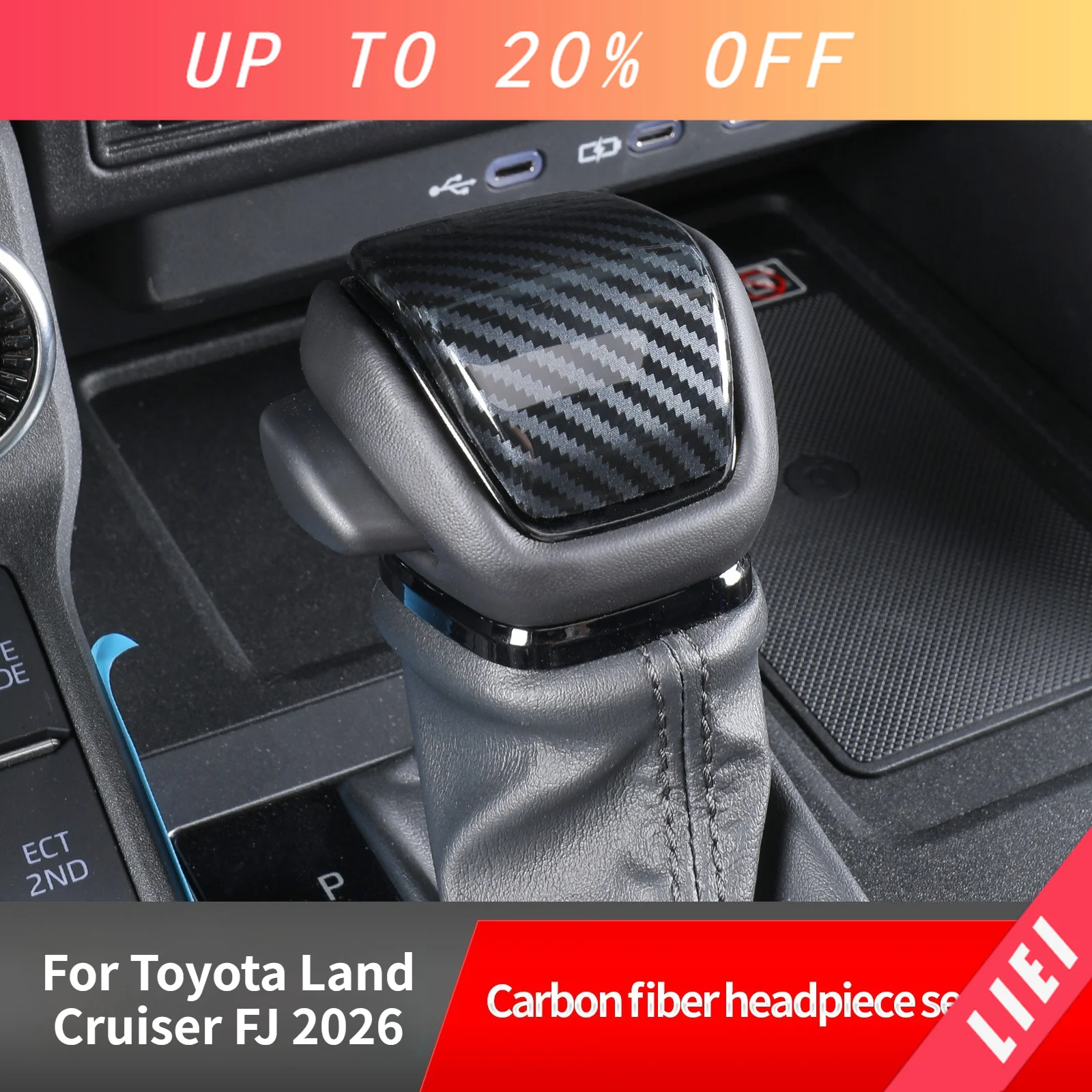 LIEI For Toyota Land Cruiser FJ 2026 Carbon Fiber Texture Gear Head Cover,All-inclusive Gear Cover Interior Decor Upgrade Access