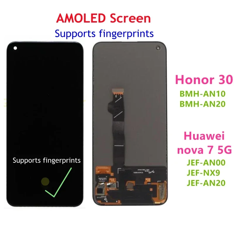 TFT/AMOLED 6.53'' Display Replacement For Huawei Nova 7 LCD Touch Screen Digitizer Assembly For Huawei Honor 30 LCD Screen