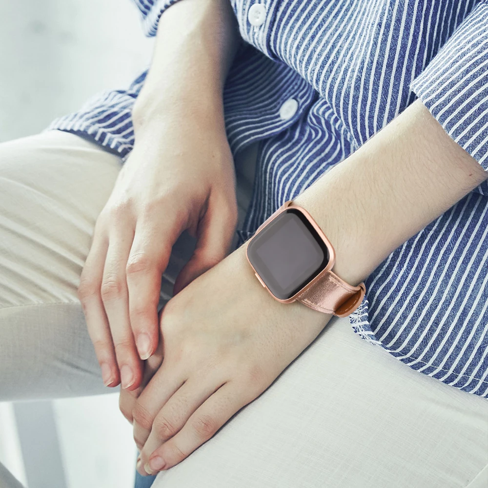 حزام ساعة جلدي لساعة Fitbit Versa 2 Versa Band بديل سوار معصم لساعة Fitbit Versa 2 Versa Lite