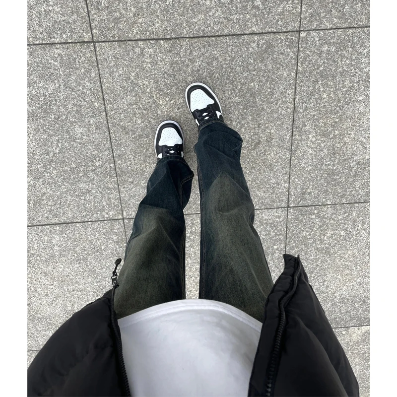 

Retro American Blue Jeans Men's Spring Autumn Trendy High Street Straight Leg Pants Youthful ular Long Jeans Polyester Fiber