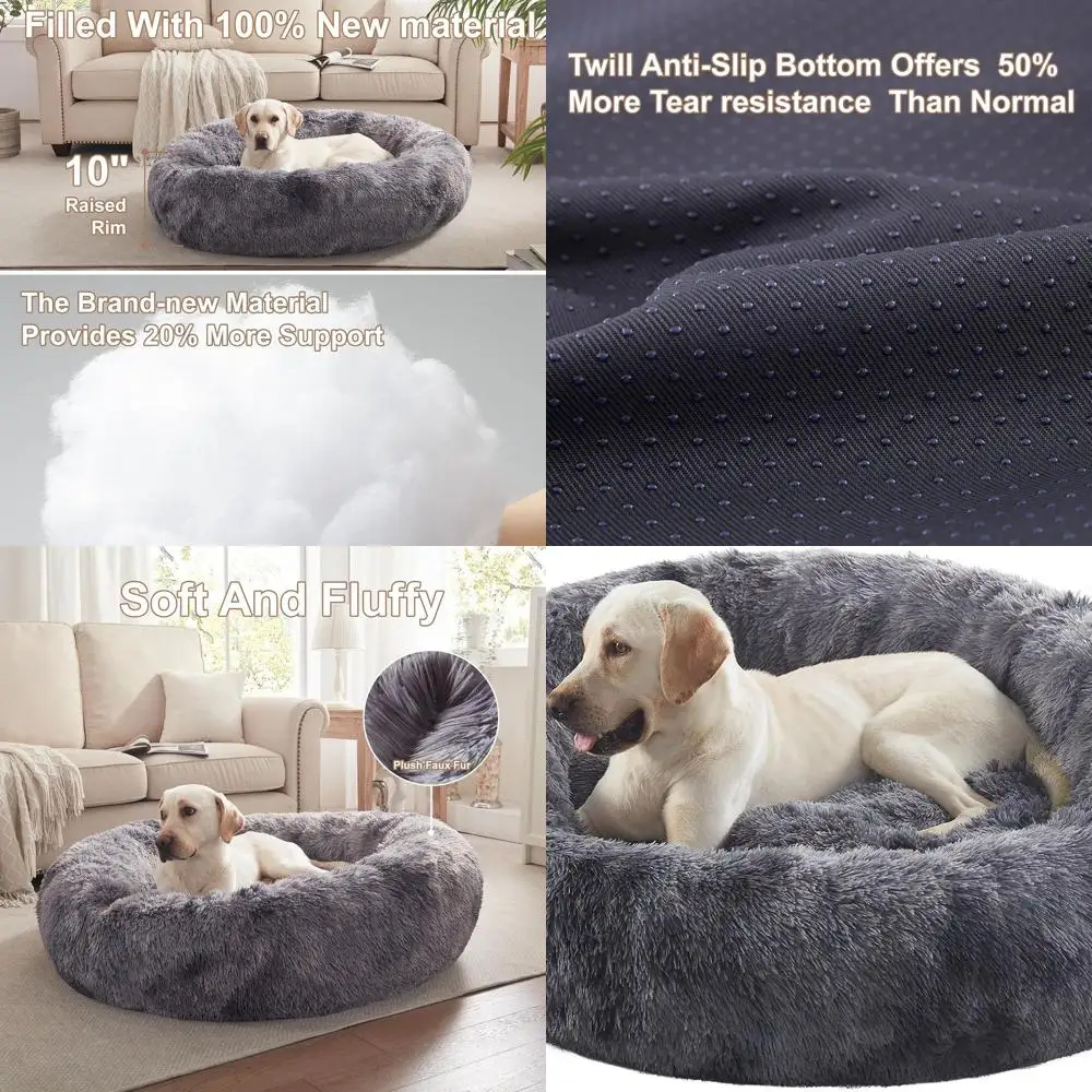

Jumbo Round Donut Dog Bed for XL Dogs, Removable Washable Cover, Up to 120 lbs, Tie-dye Grey XL