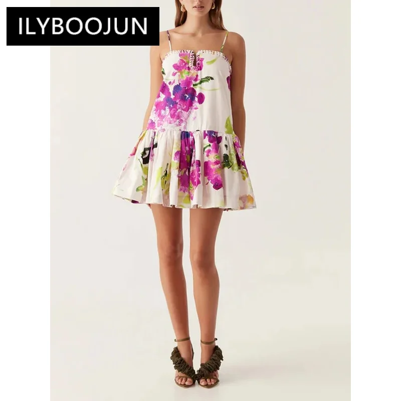 

ILYBOOJUN Printing Sexy Dresses For Women Square Collar Sleeveless Backless High Waist Slim Mini Dress Female Fashion New