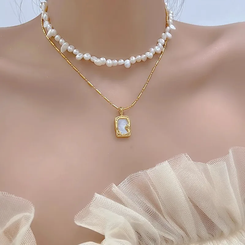 

"Roman Holiday" retro natural pearl shell necklace women's summer light luxury niche high-end set collarbone chain