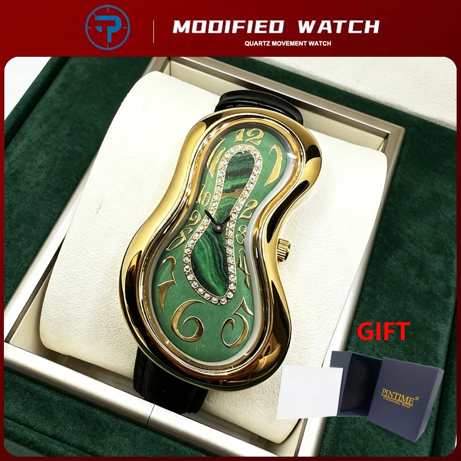 Unisex Vintage Quartz Watch Unique Canteen Shape Lava Series Roman Dial Leather Strap Y2K Twisted Wristwatch Collectible Gift