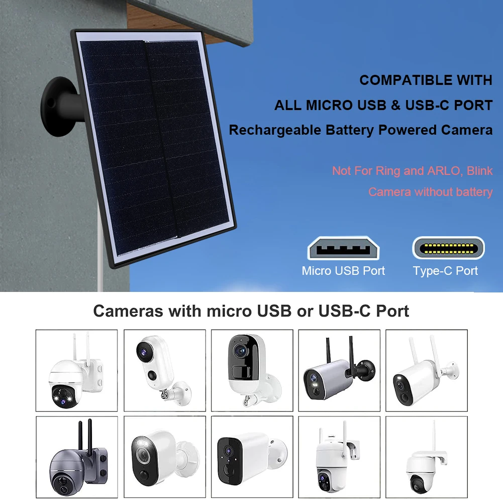 6W 5V Shingled Solar Panel 24% Efficiency Solar Charging Panel Micro USB & USB-C Port IP65 Waterproof for Phone iPad Outdoor Use